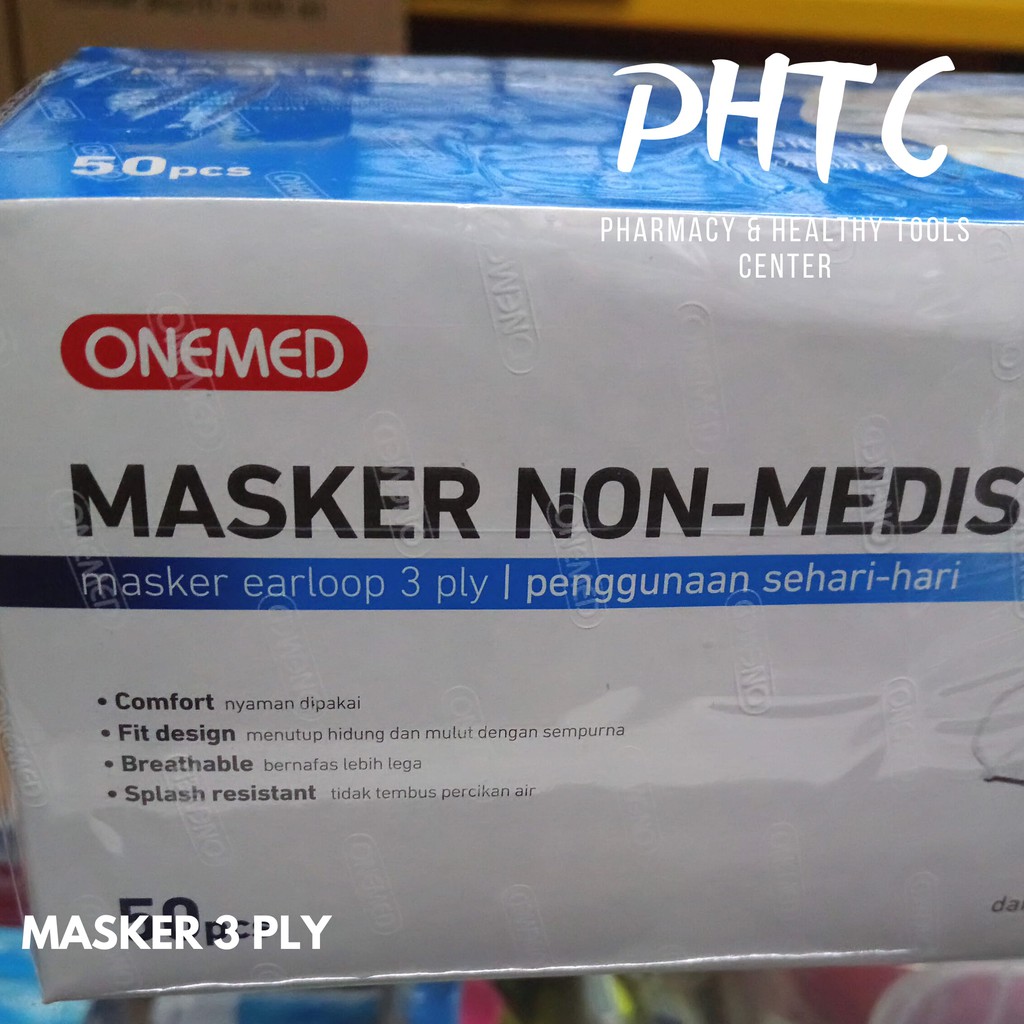 Masker Karet Putih OneMed box 50pcs / Masker 3 Ply 3Ply isi 50 earloop