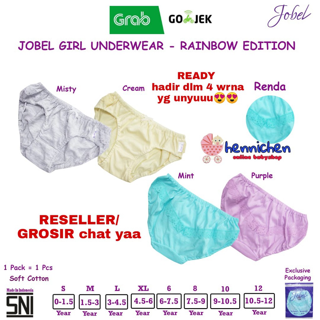 Jobel Girl Underwear - Rainbow Edition (0-12 tahun) By Kazel ( 1pcs) celana dalam anak / bayi