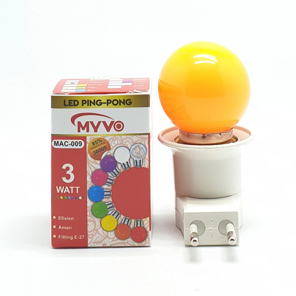 Myvo Orange Lampu Led Ping Pong 3W E27 Warna Orange + Linux Fiting Colok Switch / LAMPU TIDUR