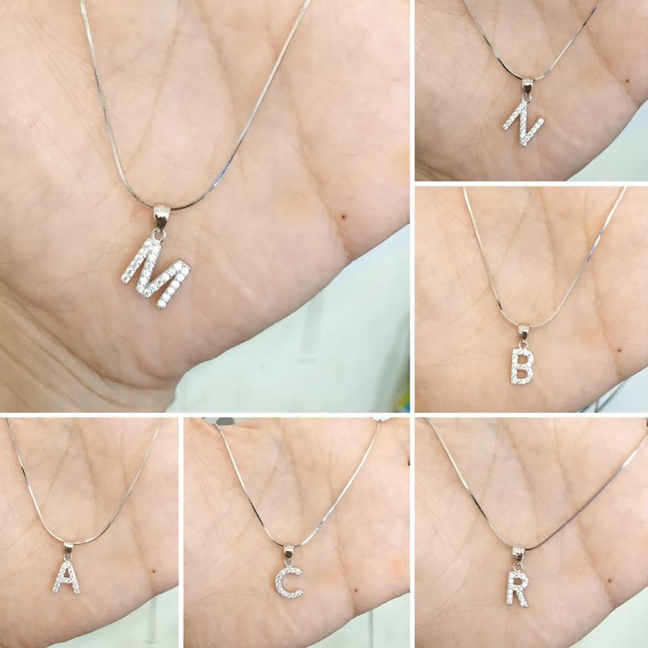 Serba Murah YN7V KALUNG LIONTIN HURUF PERAK ASLI LAPIS EMAS PUTIH S925 CC309 ✶ Y →
