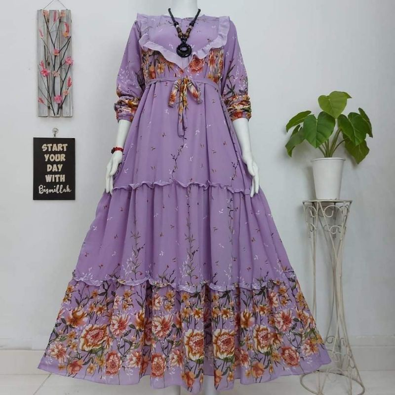 GAMIS CERUTY ARMANY MOTIF BUNGA CANTIK GAMIS MUSLIM BEST SELLER TERBARU