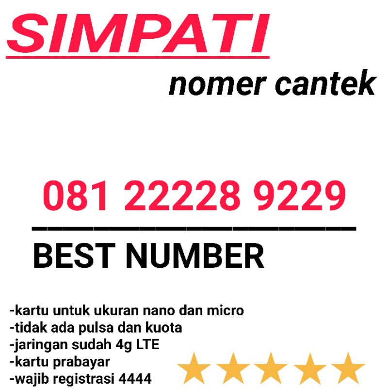 KARTU PERDANA NOMOR CANTIK SIMPATI TELKOMSEL 4G 22228 9229