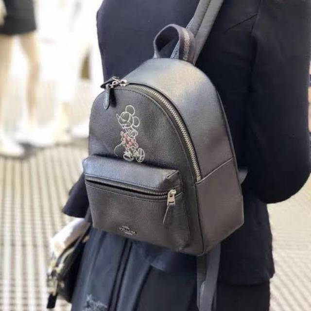 Coach Mini Charlie x disney minnie Backpack tas original black leather authentic asli