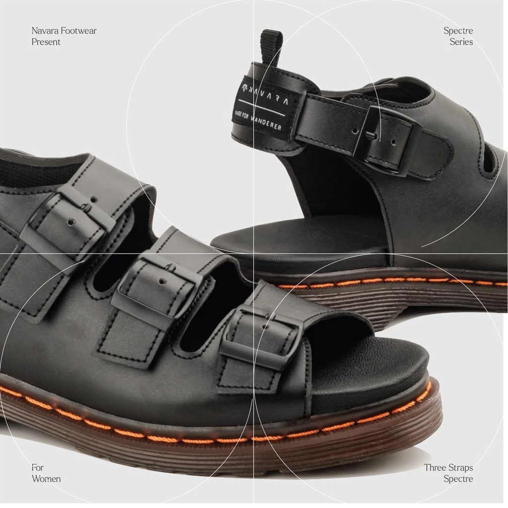 Strap 3 Spectre Noir | Sendal Casual Hitam Original Kasual Chunky Pria Wanita Cowok Cewek Sandal | FORIND x Navara