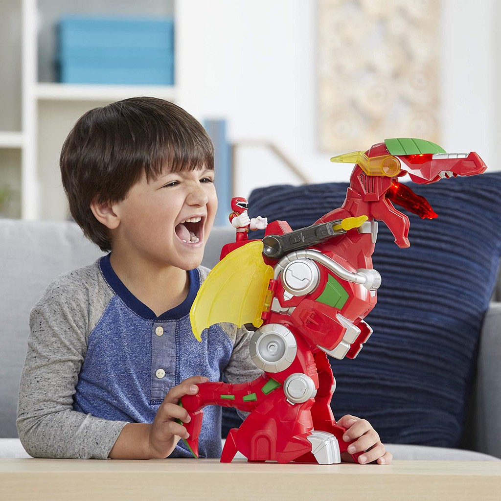 Hasbro Power Rangers Red Ranger Dragon Thunderzord 3 Inch Figure 14 Inch Zord Mainan Robot Anak