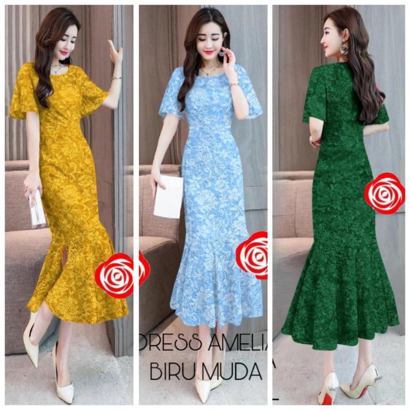 KAINA SHOP Dress Lily Brukat | Dress Wanita | Baju Wanita | Fashion Wanita | Dress Pesta | Dress Kon