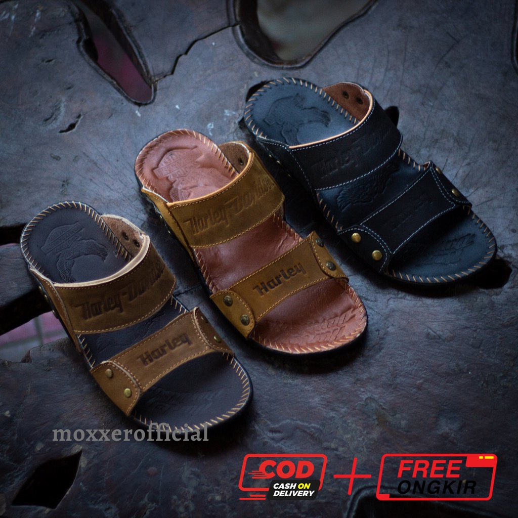 SANDAL KULIT ASLI BAN 2 TRESS SLOP SANDAL TERBARU MOXXER SANDAL KULIT ASLI PRIA SLIP ON SELOP TERBARU