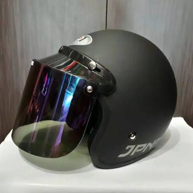 Helm Bogo Jpn Retro Arc Jpn Hitam Doff Kaca Pelangi Plat Datar Shopee Indonesia