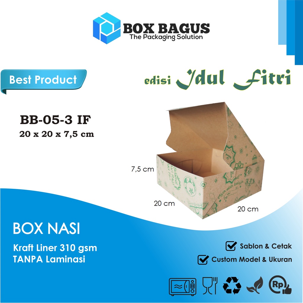 (IDUL FITRI) BOX DUS KOTAK HAMPERS MAKANAN NASI ROTI KUE SNACK 20x20x7,5 cm PAPER KRAFT 310 gsm