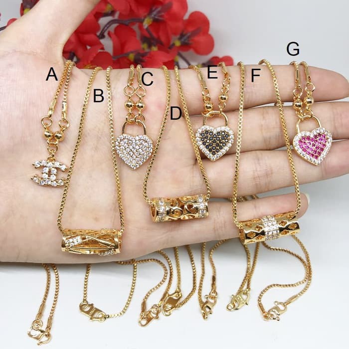 Kalung Koye Hati Mata Putih Hitam Pink Lapis Emas Xuping - GG219