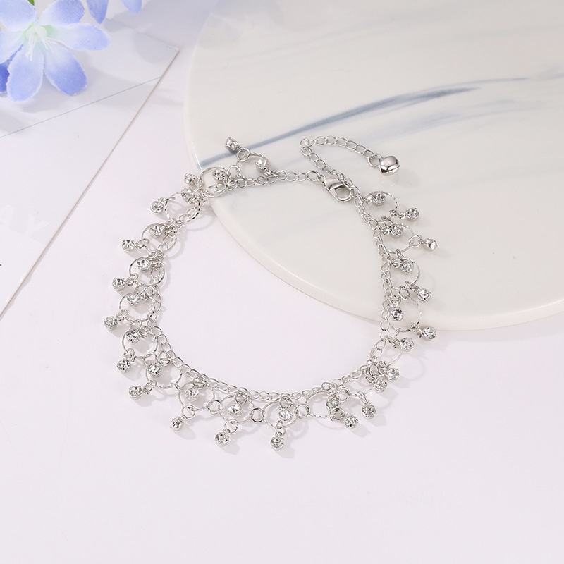 AZ094 Gelang Kaki India Gelang Kaki Model Rantai Warna Silver Manik-Manik Untuk Wanita