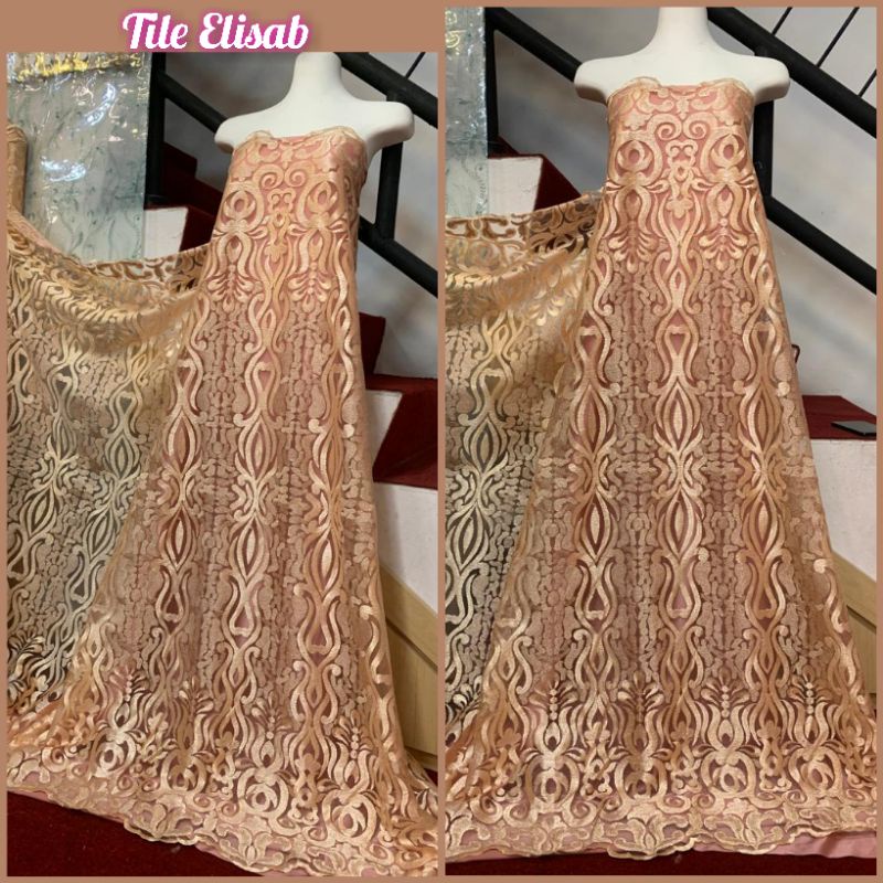 Kain Tile/Tulle Motif Elisab, kain brokat tile, tile bordir polos, tile mutiara brokat (Harga per se