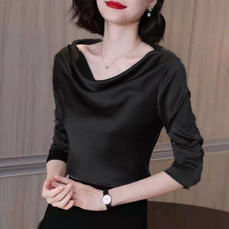 MDLV ~ 4910 Penelova Long Sleeve Cowl Neck Top Women Satin Top Premium Blouse Satin Lengan Panjang Blouse Satin Premium Blouse Satin Import Atasan Satin Lengan Panjang Fashion Import