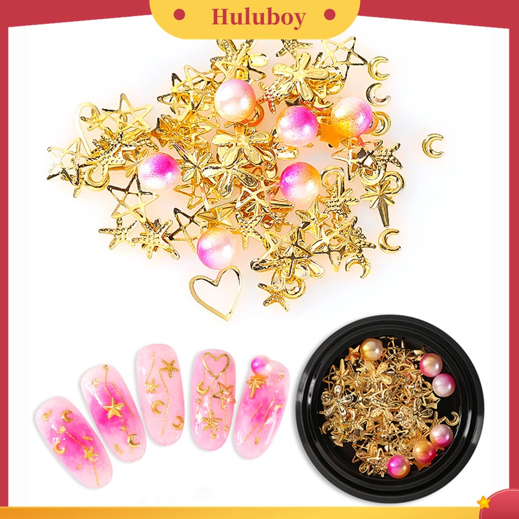 Huluboy Huluboy♡ Ornamen Stiker Kuku Manik-Manik Bubble Warna-Warni Bahan Metal Untuk Wanita