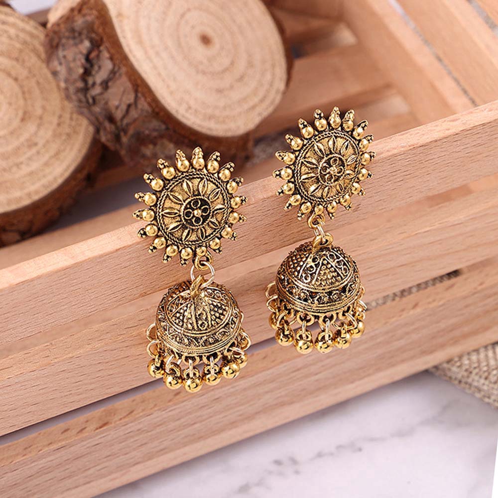 Anting Rumbai Manik-Manik Antik Warna Emas Perak Gaya Vintage Indian Tribal Untuk Wanita