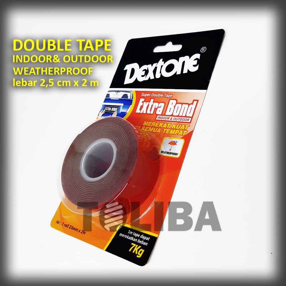 double tape indoor outdoor double tape dextone perekat serbaguna tahan cuaca tembok akrilik 25mm 12mm abuabu / doule tape transparan indoor