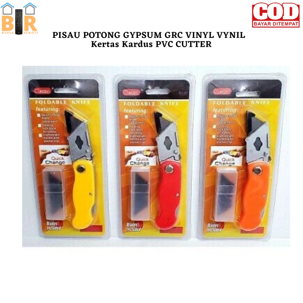 Pisau Cutter Lipat Foldable Cutter Knife GRC Vinyl Kertas Kardus Pvc Cutter