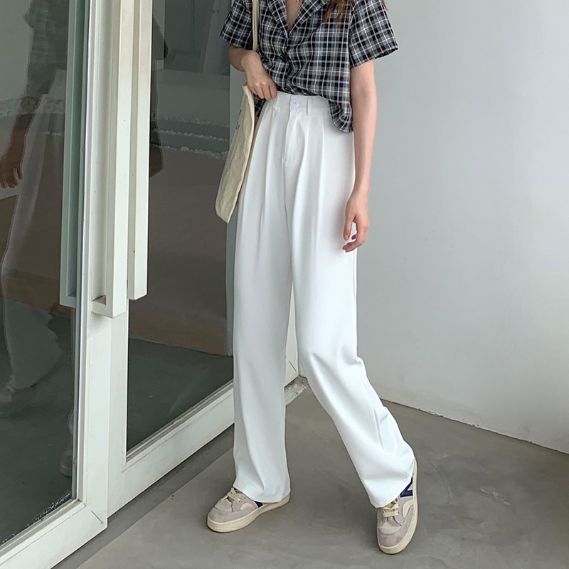 Celana Panjang Wanita Celana Bahan Korean Style Loose Celana Kulot High Waist Putih Straight Pants Import