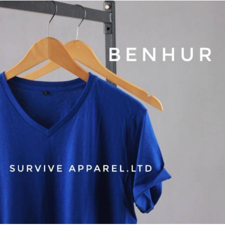 KATUN BAMBU BIRU BENHUR V NECK - KAOS POLOS KATUN BAMBU KERAH V NECK WARNA BIRU BENHUR