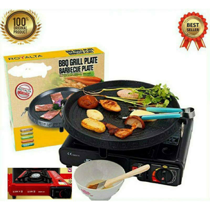 OMICKO  , PROGAS , Peket , BBQ  Bulgogi Pan  + Kompor portable  , 2in1  Panggangan