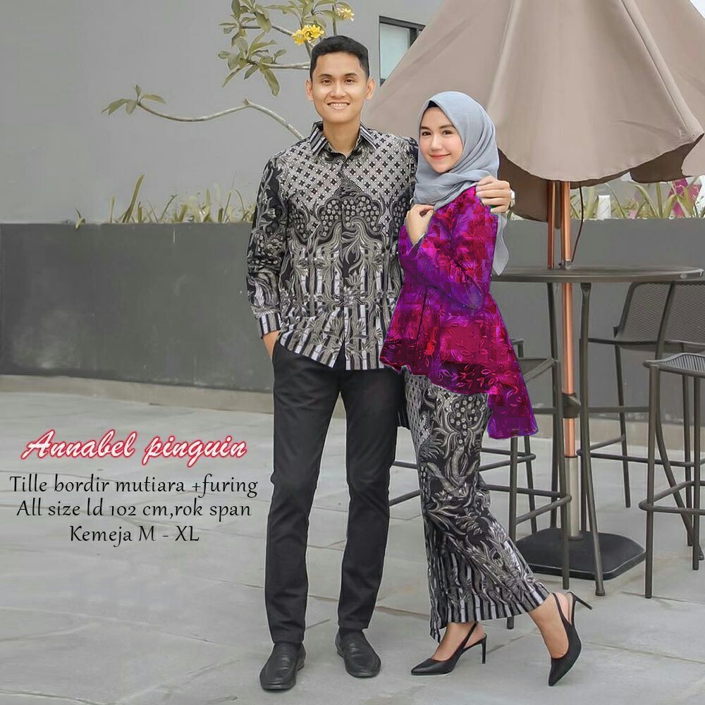 (TERMURAH - ORI & REAL PIC!  WARNA) Batik Couple Andhini Kebaya Couple Brukat Anabel - BS073-5