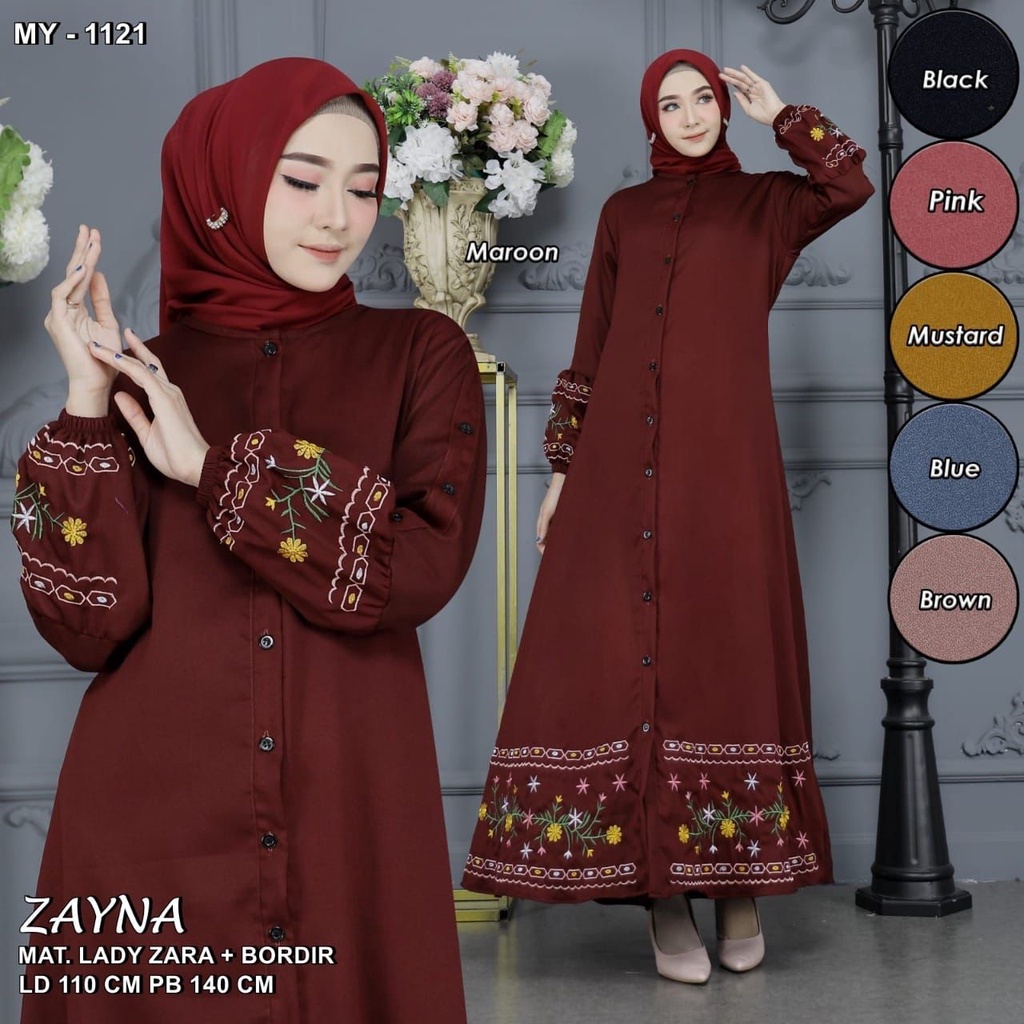 DISKON - MY 1121 (isi 2) ASYA Gamis Lady Zara Bordir Lebar Mayung Premium Polos Cantik Home Dress Mu