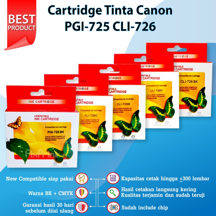 Cartridge Tinta Canon PGI 725 Black CLI 726 Color PGBK CLI 726 Printer iX6560 iP4870 MG5170 MX886