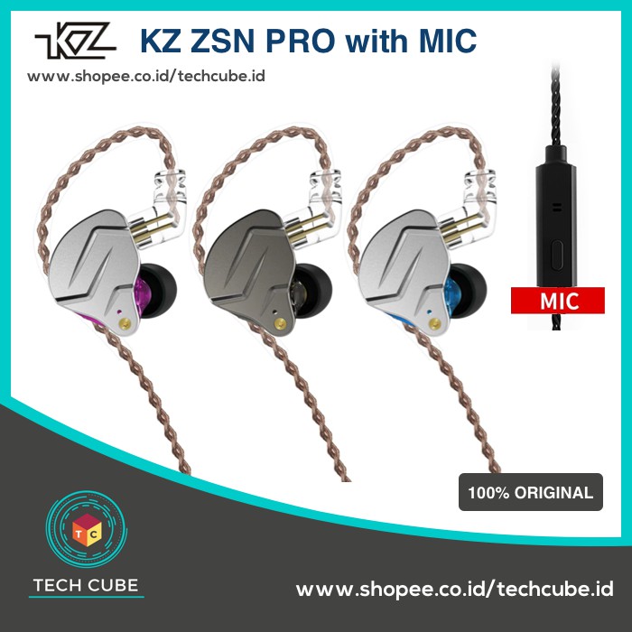 KZ ZSN PRO with MIC In Ear Earphone Headset Hybrid 1BA 1DD HIFI Bass