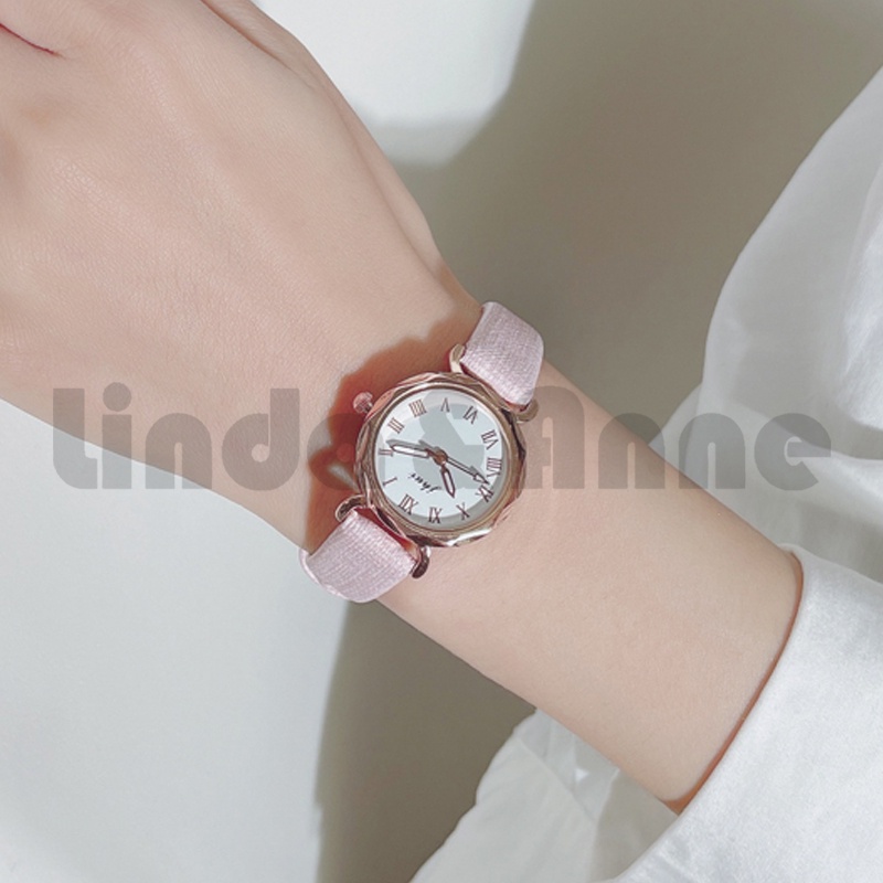 Jam Tangan Romawi Wanita Analog Quartz Dial Bulat Desain Lucu Korean Fashion