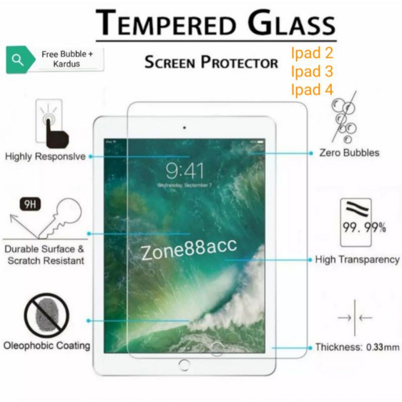 Ipad 2 3 4 Antigores Bening Blue Light Ceramic Antiblue Tempered Glass Screen Guard protector TG