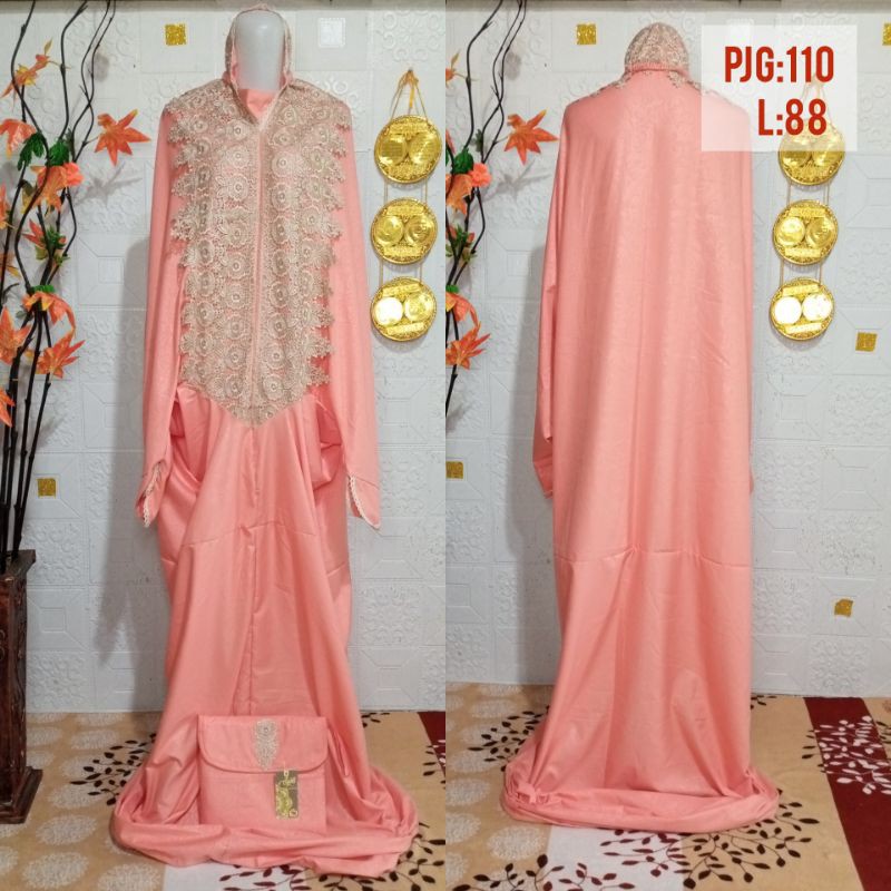 mukena embos jaguar terusan renda syahrini