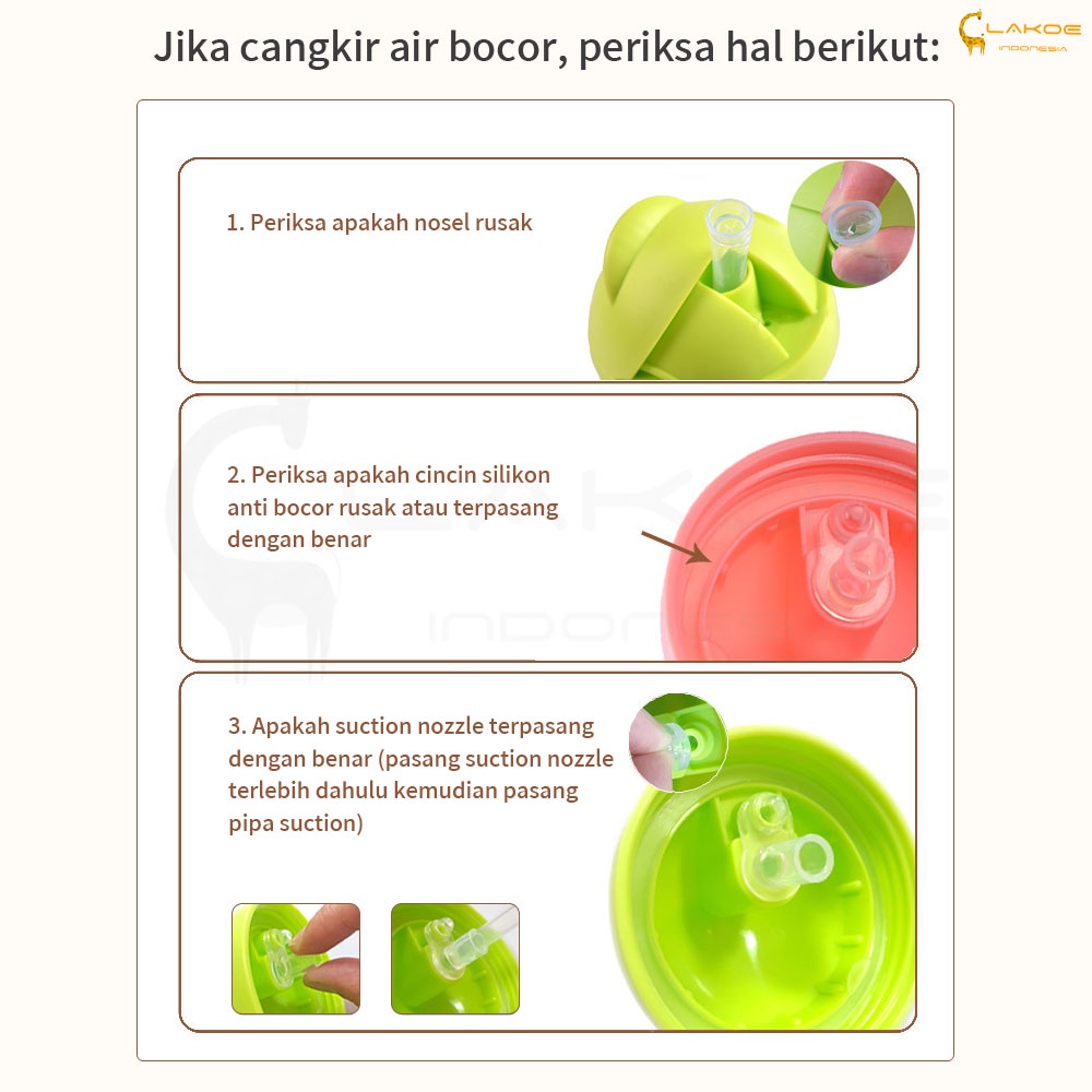 LAKOE Aksesoris botol silikon PIKO BELLO / tutup minum air dengan jerami