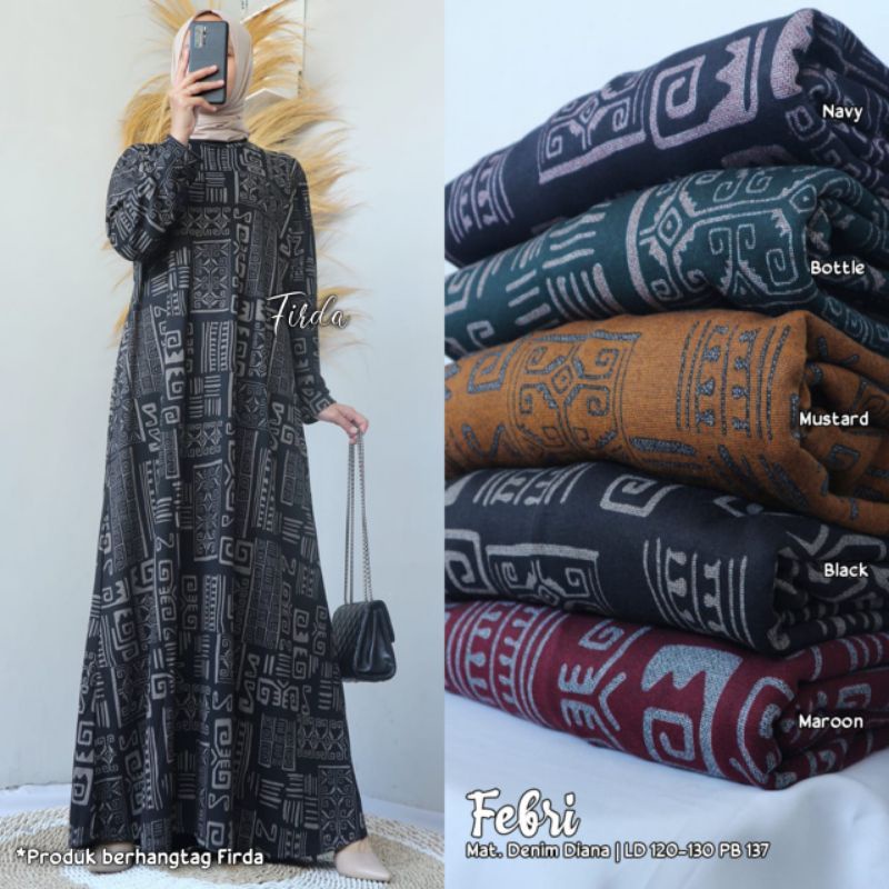 Febri maxy maxidress jumbo bahan kaos diana denim motif