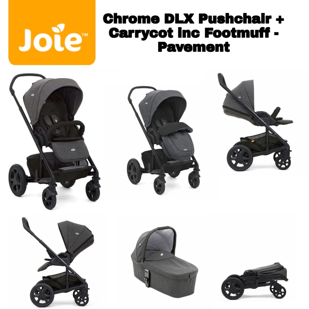 Joie Baby Stroller Chrome DLX + Carrycot Pavement - Kereta Dorong Bayi