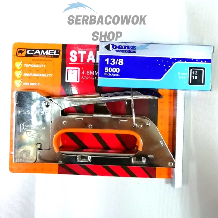 

Paket Isi Gun Tacker Stapler Benz 8 MM Dan Mesin Staples Jok Camel