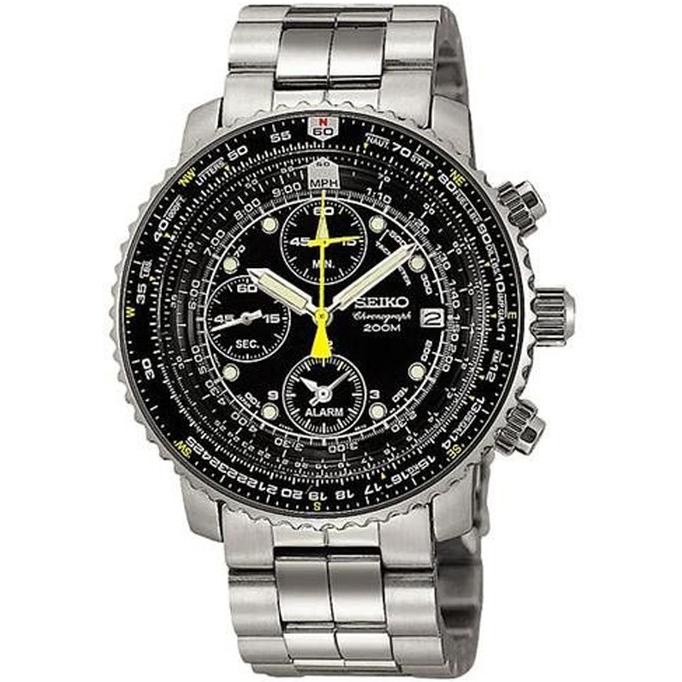 Jam Tangan Seiko SNA411P1 Chronograph Flightmaster Pilot Silver Black