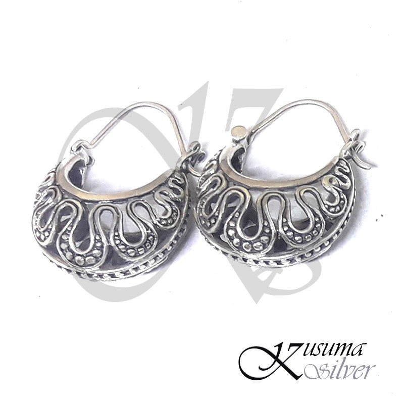Anting Earrings Silver Perak Bali Bulat Gelombang Jawan Unik Asli 925
