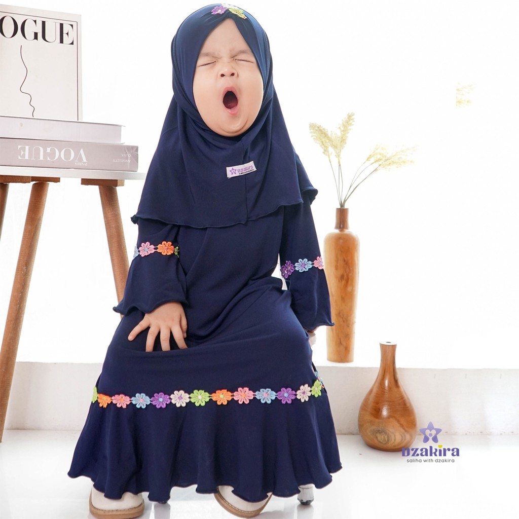 GAMIS BAYI 0-2thn RENDA BUNGA MELATI PELANGI KANAYA NAVY JERSEY TWIST PREMIUM ORIGINAL by DZAKIRA