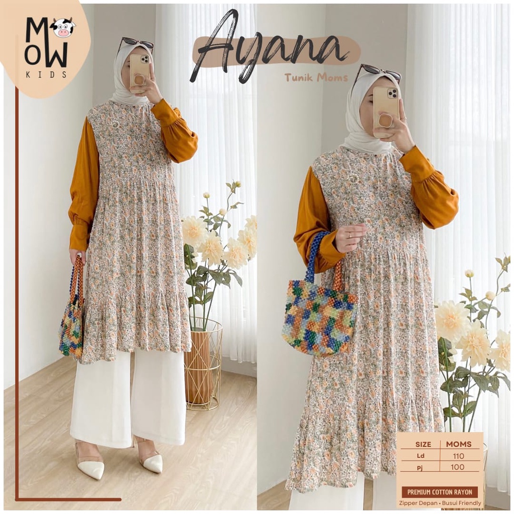 Ayana One Set Tunik Moms Oversize Premium Cotton Rayon Original Moela Mowmo