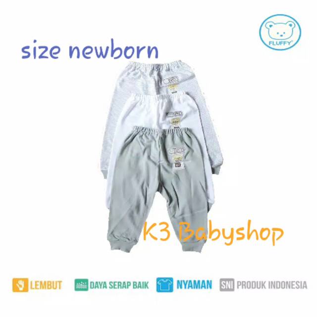 Set 3 pcs celana panjang rib fluffy newborn SNI putih white abu grey SNI celana panjang pampers bayi