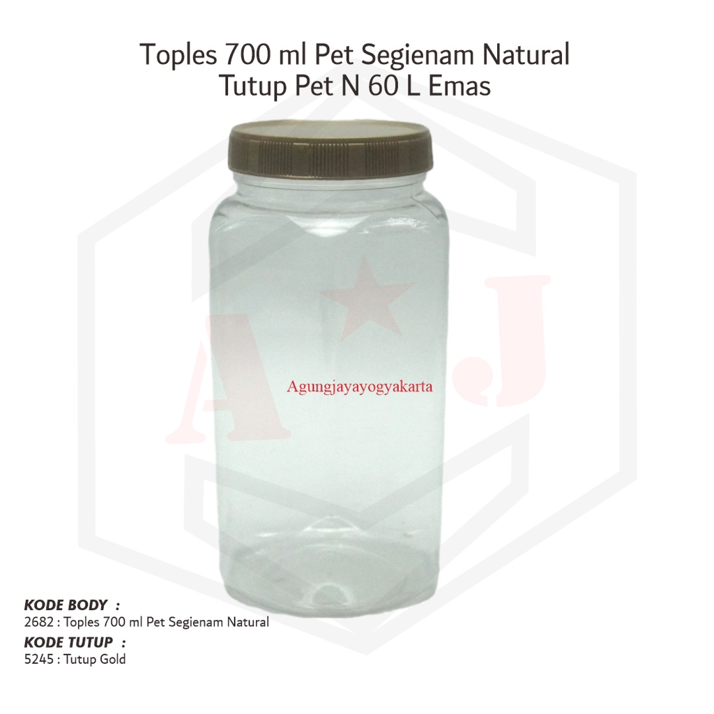 Toples 700 ml Segienam Natural Tutup Plastik  /Toples Permen 700  ml Nat  / Toples Jelly  700  ml / 