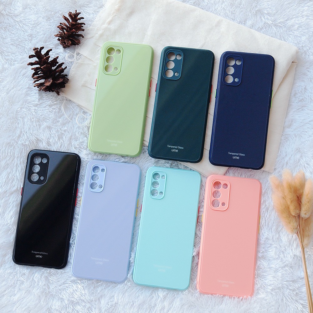 CASING TEMPERED GLASS OPPO A15 RENO 4 4F VIVO Y17 Y20 Y91 XIAOMI NOTE 10 9 M3 REDMI 9A 9C 9T CASE UME COLOUR GLASS