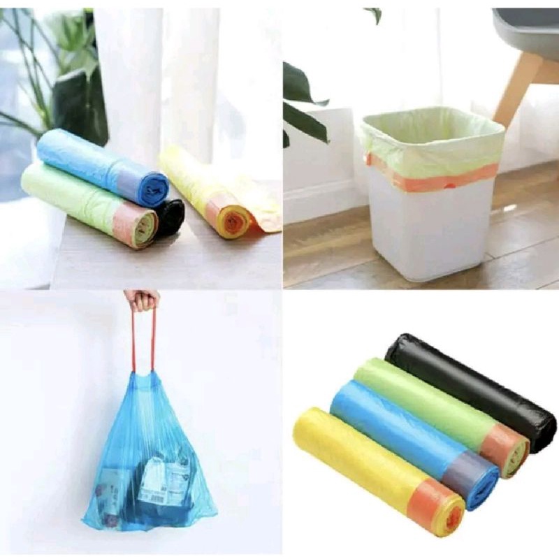 KANTONG PLASTIK SAMPAH ROLL DENGAN TALI 45X50CM ISI 15 LEMBAR KANTONG PLASTIK GULUNG PLASTIC TRASH