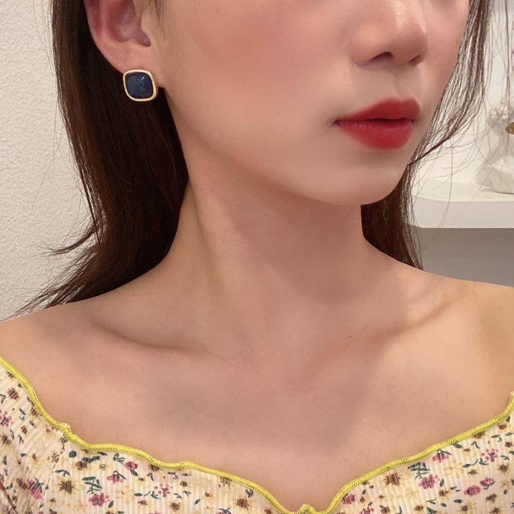 Mxbeauty Anting Wanita Fashion Gadis Manis Hadiah Perhiasan Telinga Biru Bahan Alloy Bentuk Persegi