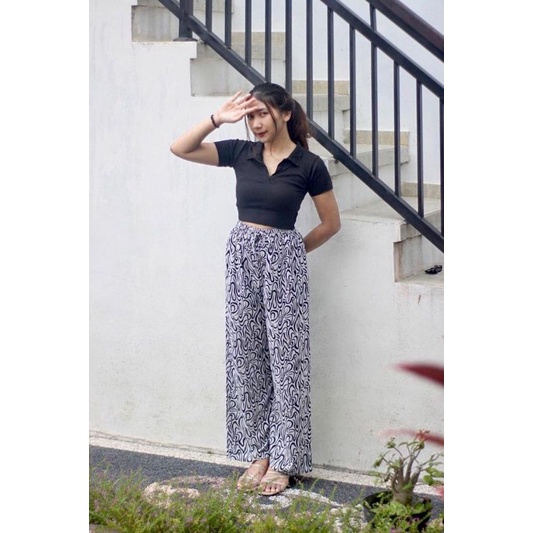 Kulot Motif Bali Rayon Premium-Kulot Swirly Hitam