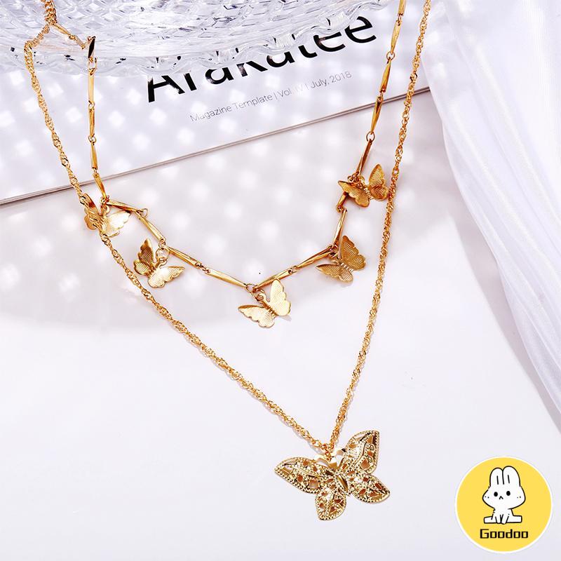 Fashion Kalung Multilayer Kalung Kupu-kupu Liontin Aksesoris Wanita Kalung Perhiasan Aksesoris -Doo