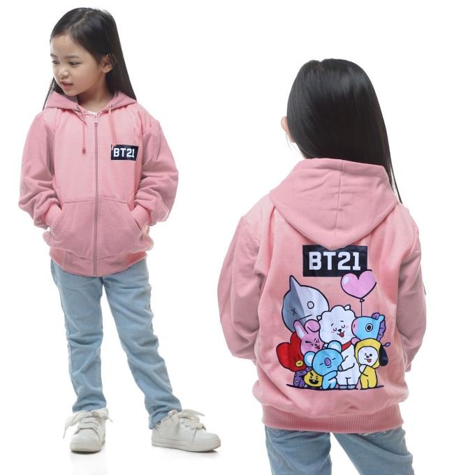 Jaket Anak Perempuan Gambar Bts Bt21 Warna Lilac Usia 2-10 Tahun