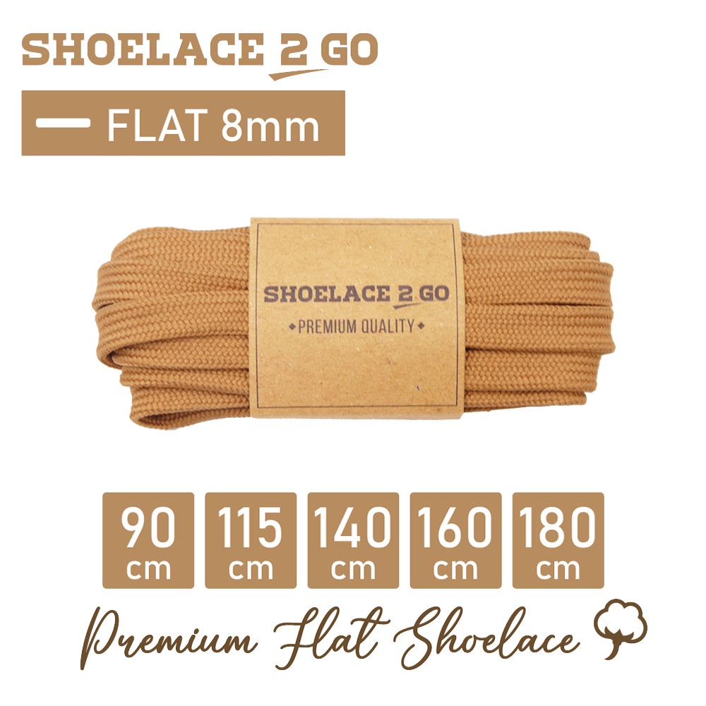 SHOELACE 2 GO TALI SEPATU GEPENG PIPIH FLAT - SF8 - C1 - BROWN - 8MM - 90CM 115CM 140CM 160CM 180CM