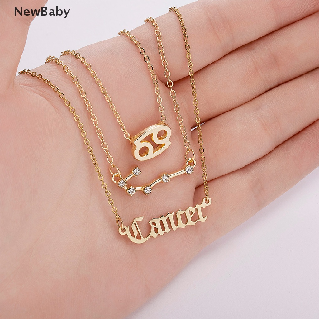 Newbaby 3Pcs / Set Kalung Rantai Liontin 12 Rasi Bintang / Zodiak Warna Gold Untuk Wanita