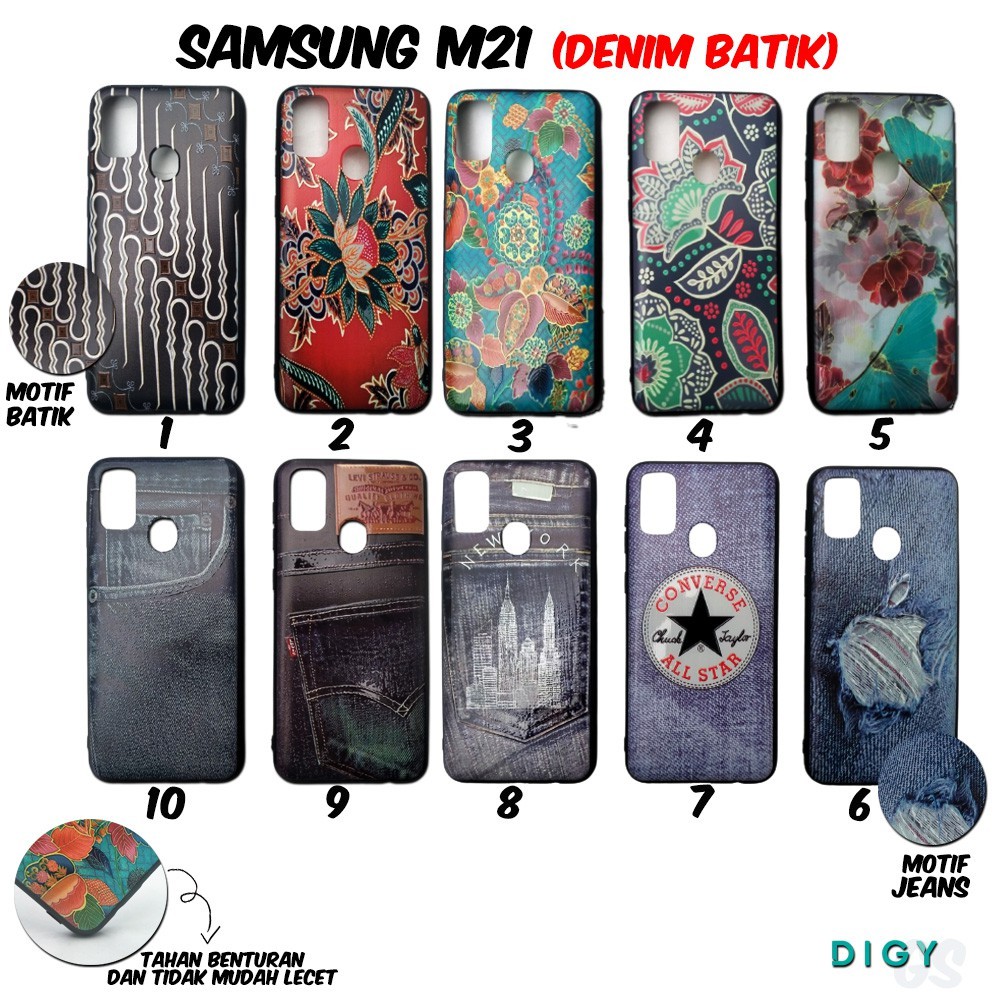 Case SAMSUNG M21 Motif Kulit Denim Batik  Case Fuze Motif Batik dan Denim